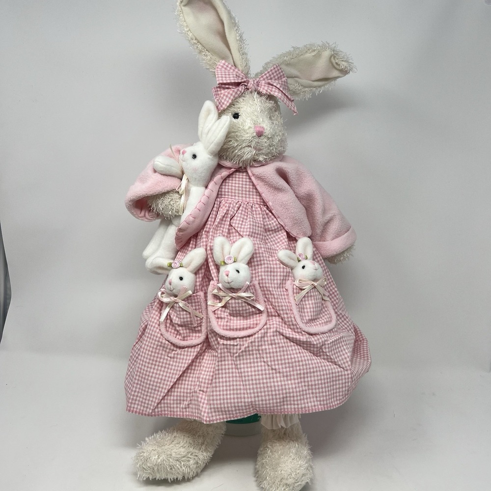 Terry's Village Plush Mom Easter Spring‎ Bunny Babies Rabbit in Pink Gingham NOS